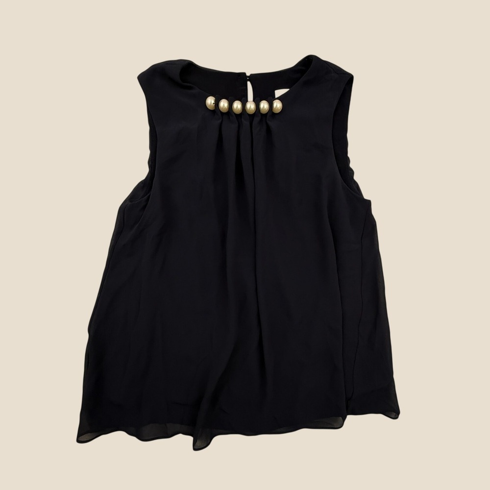 Joseph Ribkoff Sleeveless Top Women 6 Black Pearl Beaded Chiffon Pleated Blouse